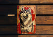 a picture of a dog on a wooden surface