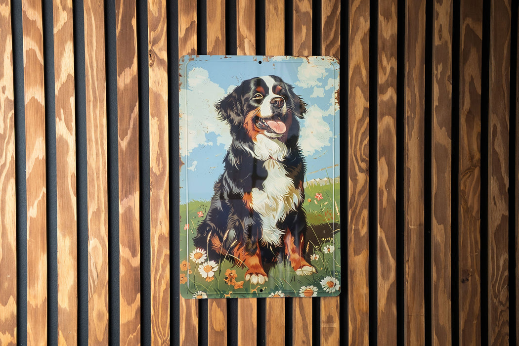 a picture of a dog on a wooden wall