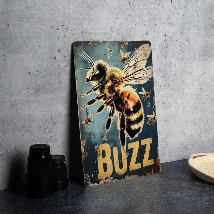 a sign with a picture of a bee on it