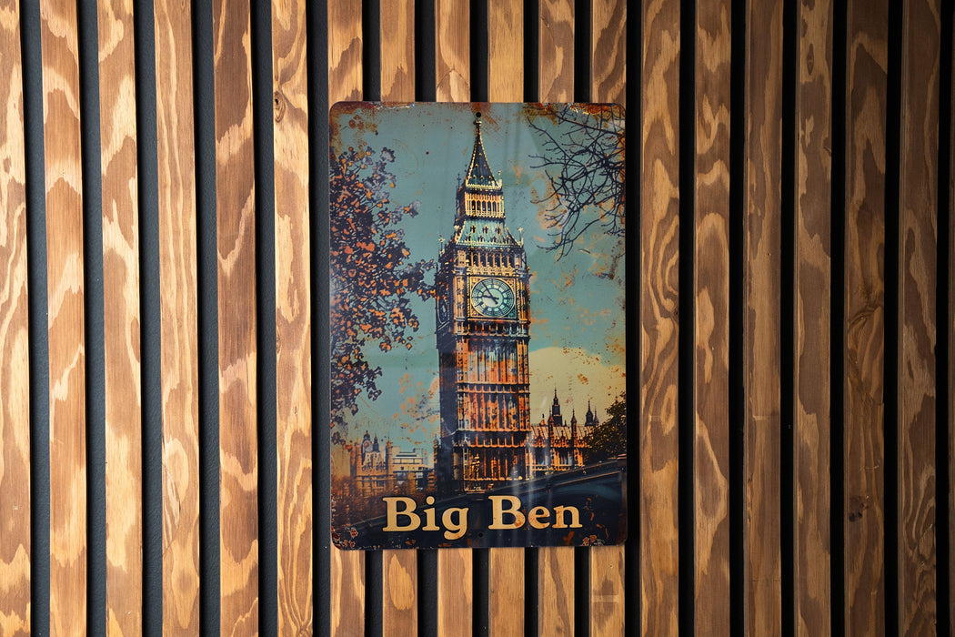 a picture of big ben on a wooden wall