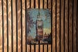 a picture of big ben on a wooden wall