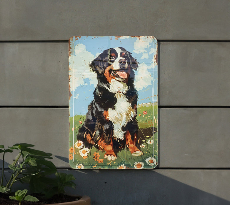 a painting of a dog is hanging on a wall