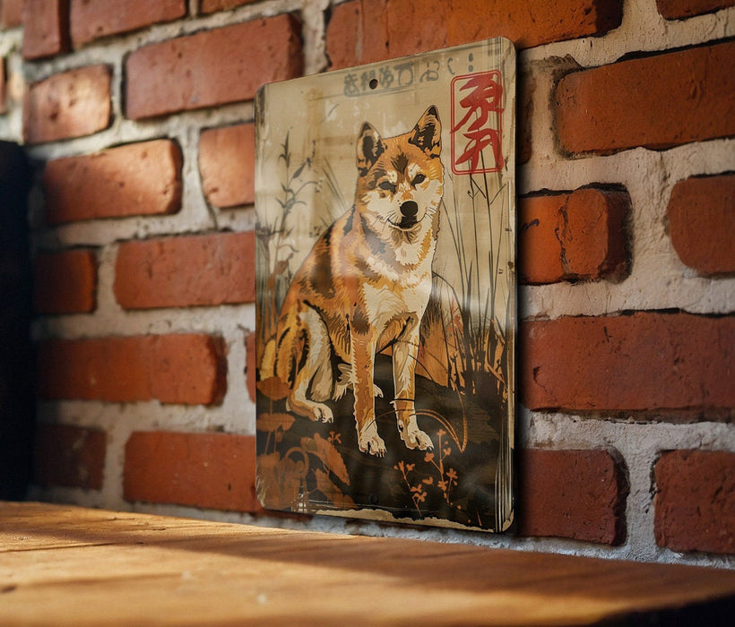 a picture of a dog on a brick wall