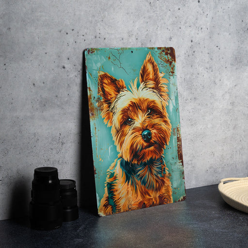 a painting of a dog on a blue background