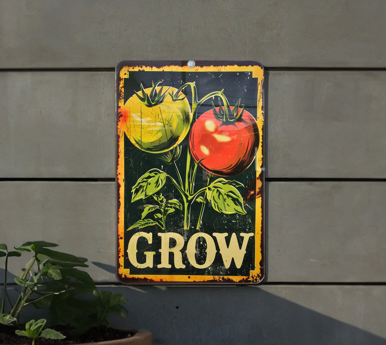 a sign on the side of a building that says grow