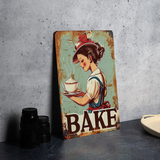 a picture of a woman holding a plate with a cake on it