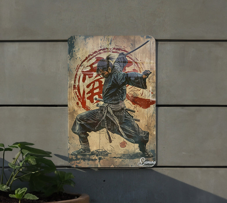 a painting of a man with a sword on a wall