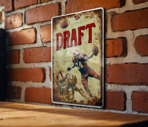 a sign on a brick wall that says draft