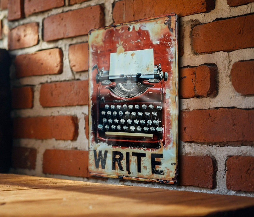 a picture of an old typewriter on a brick wall