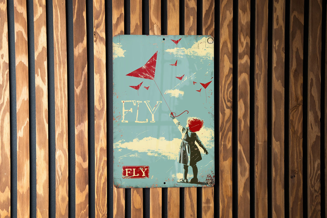 a poster of a person holding a red kite