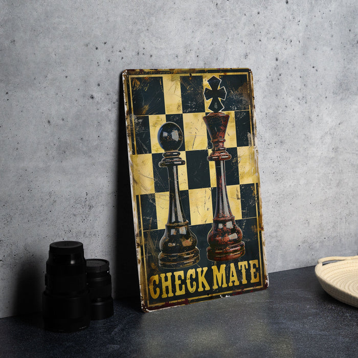 a picture of a chess game with a check mate sign