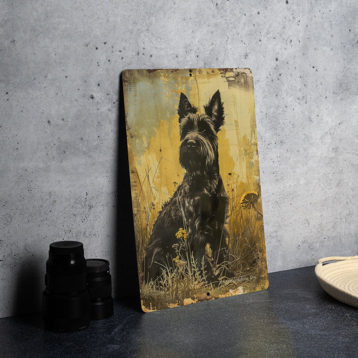 a painting of a dog sitting on a table
