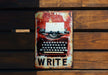 an old fashioned typewriter is mounted to a wooden wall