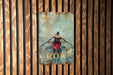 a painting of a man rowing a boat on a river