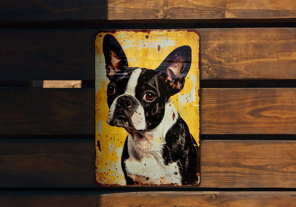 a picture of a black and white dog on a yellow background