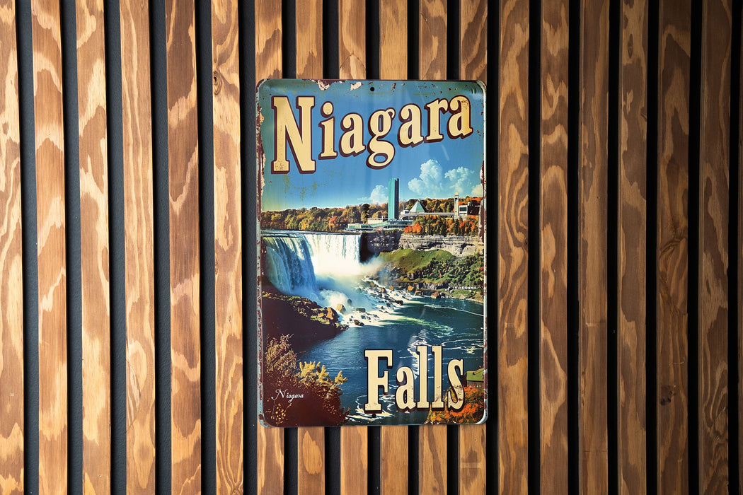 a picture of niagara falls on a wooden wall