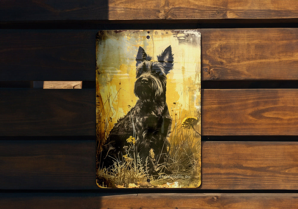a picture of a dog on a wooden bench