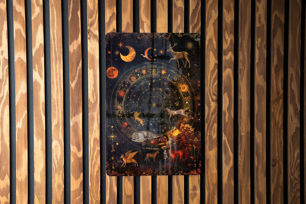 a wooden wall with a painting on it