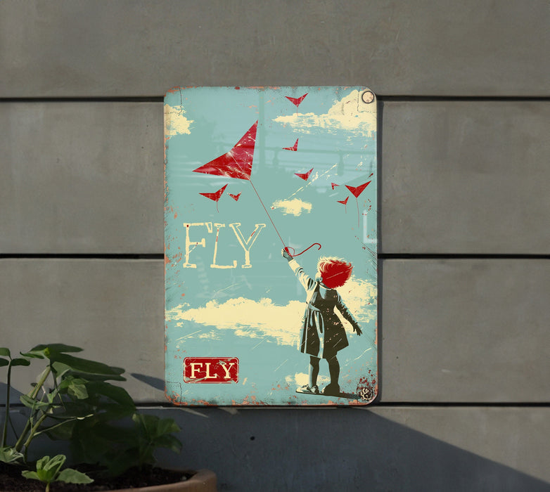 a painting of a person flying a kite