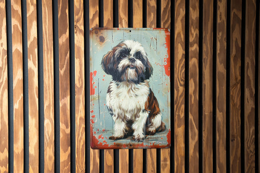 a painting of a dog on a wooden wall