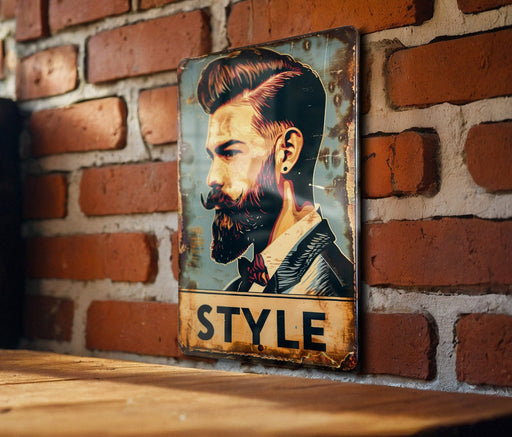 a picture of a man with a beard on a brick wall