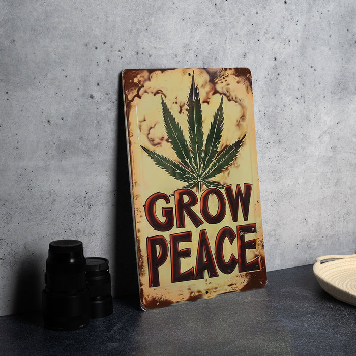 a sign that says grow peace on it