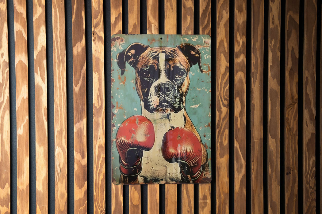 a painting of a boxer dog with boxing gloves