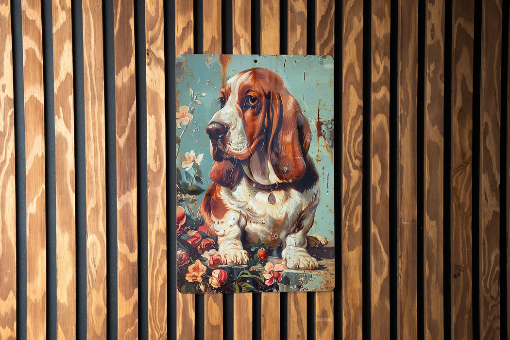 a painting of a dog on a wooden wall