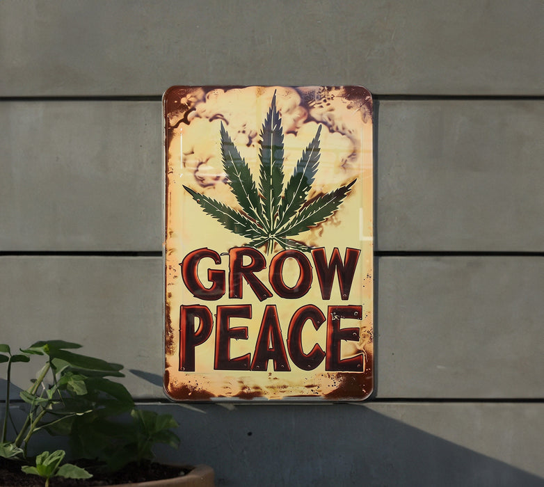 a sign that says grow peace on it