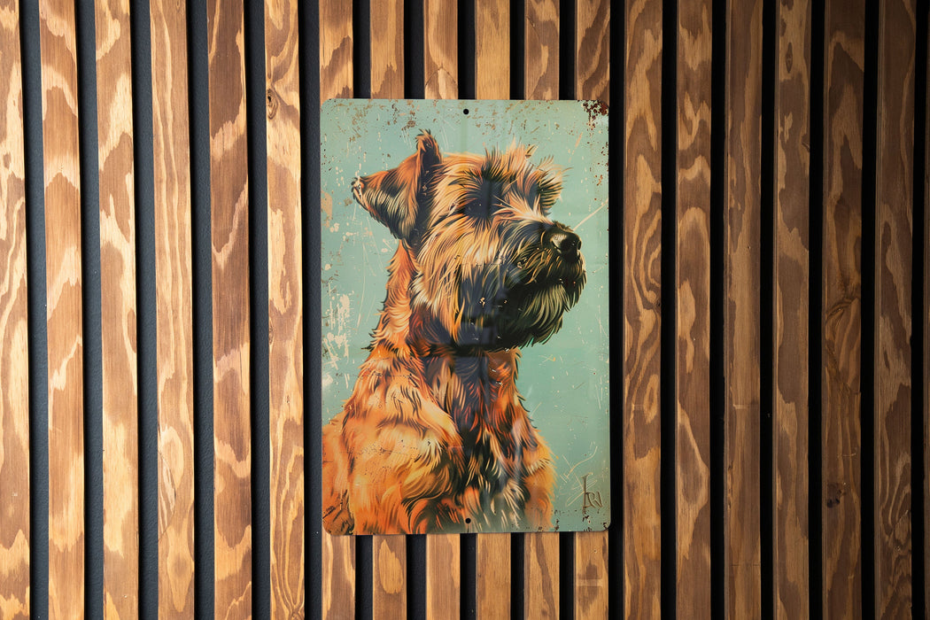 a painting of a dog on a wooden wall