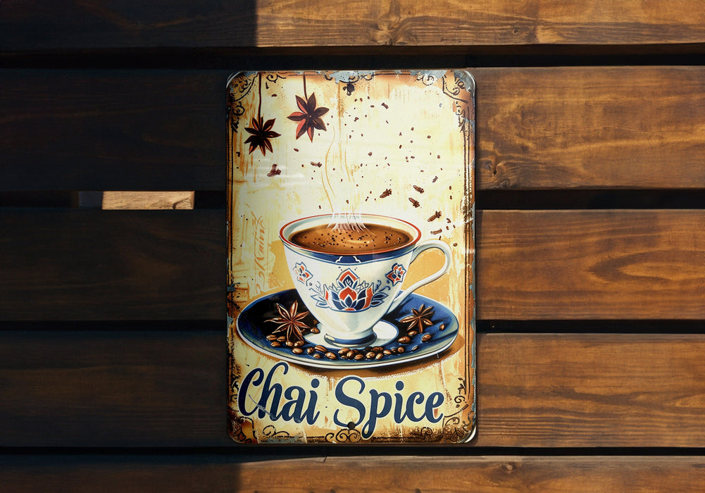 a metal sign with a cup of coffee on it