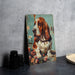 a painting of a basset hound sitting on a table