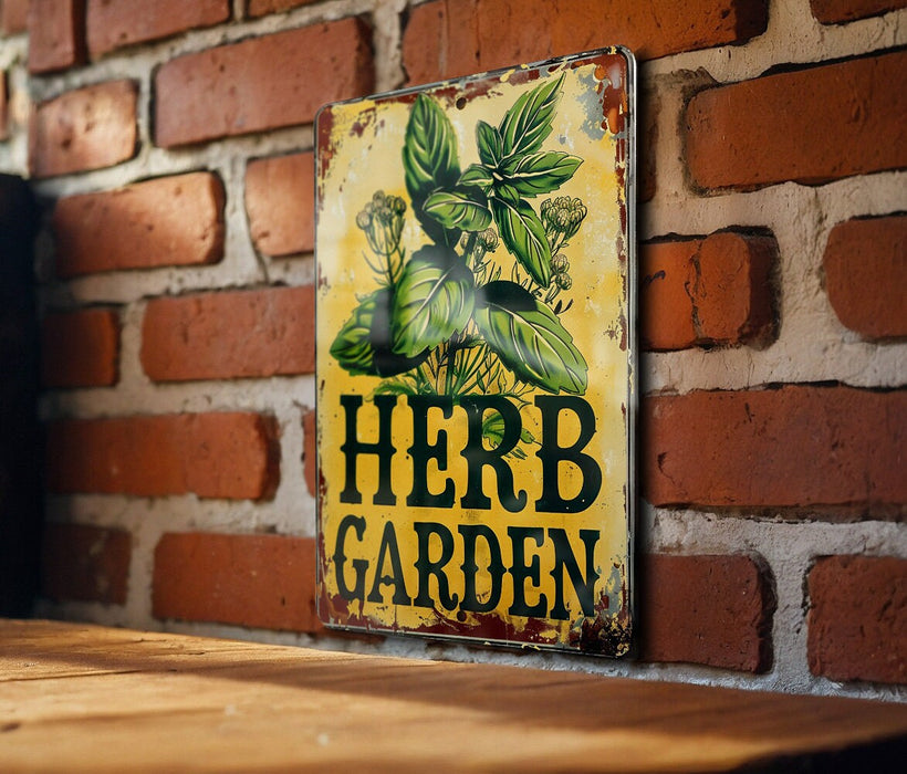 a sign on a brick wall that says herb garden