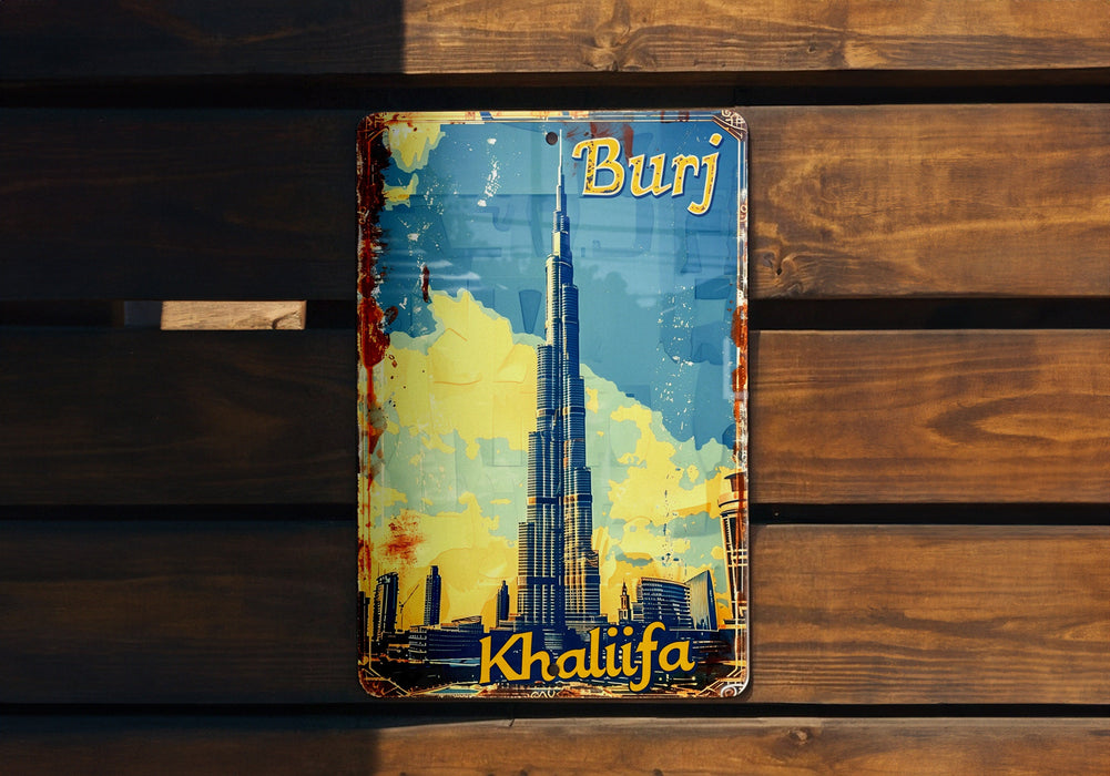 a picture of burj on a wooden bench