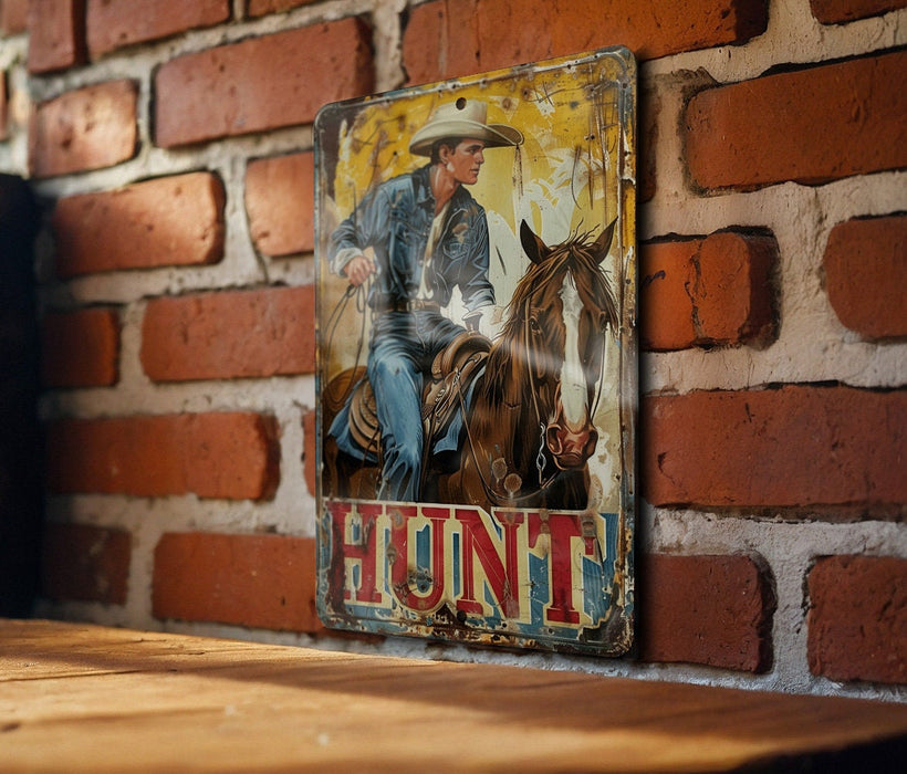 a picture of a man riding a horse on a brick wall