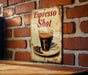 a sign on a brick wall that says espresso shot