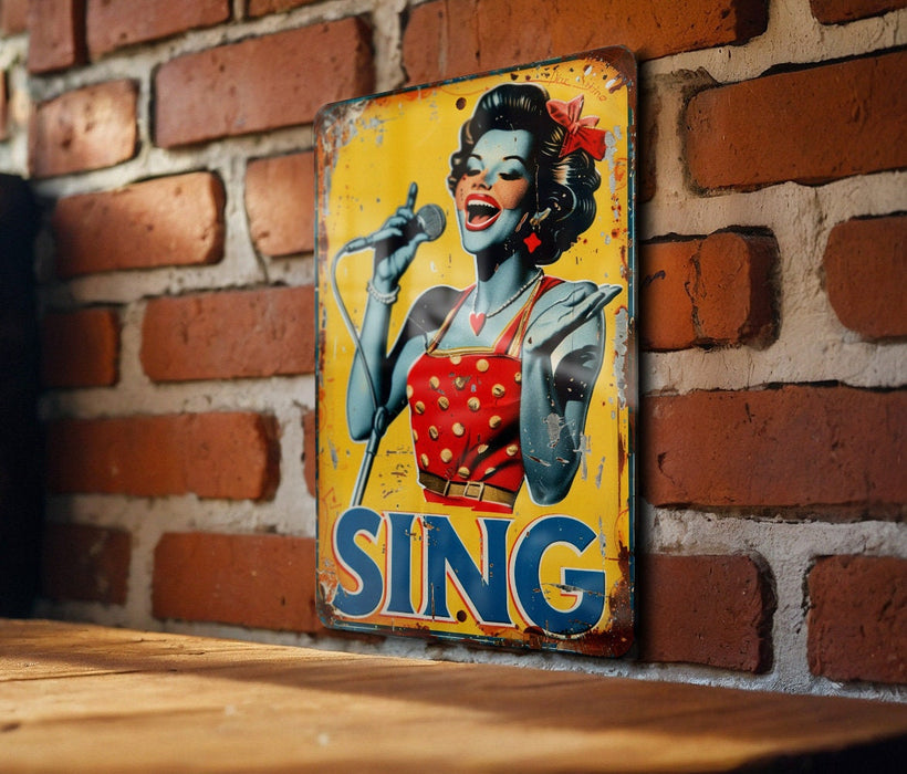 a picture of a woman singing into a microphone