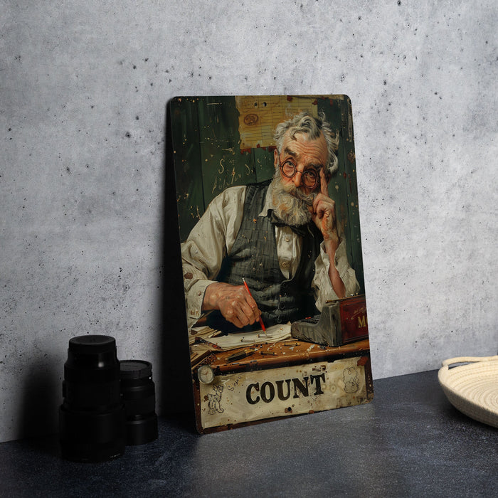 a picture of an old man sitting at a table
