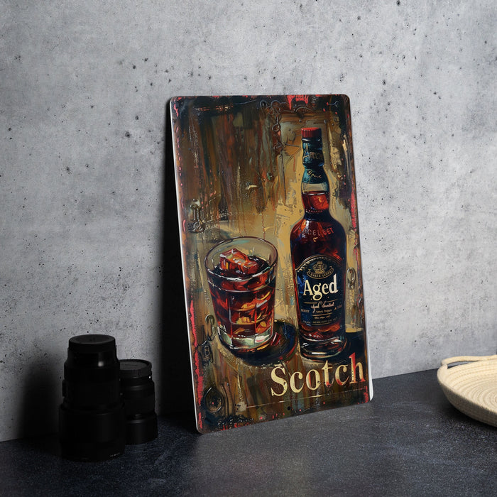 a painting of a bottle of scotch on a table
