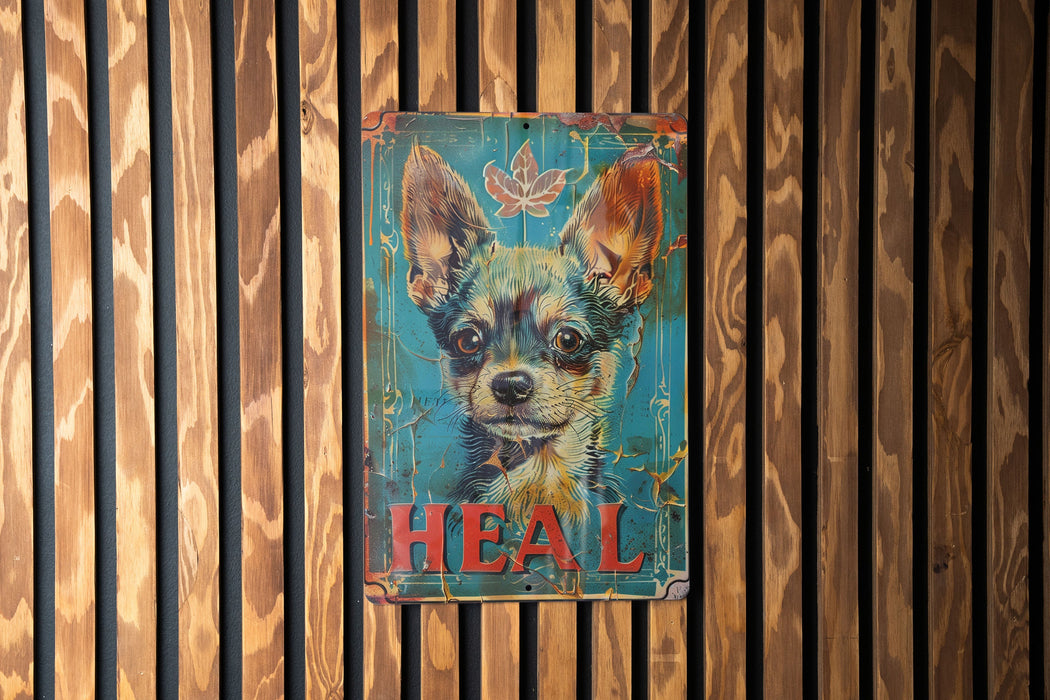 a painting of a dog on a wooden wall