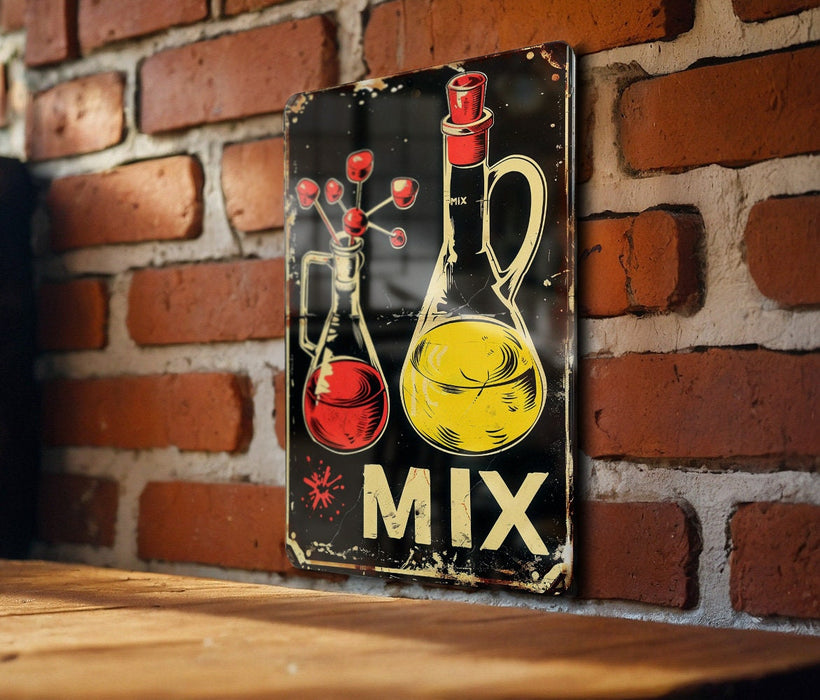 a sign on a brick wall that says mix