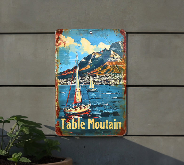 a picture of a boat on the water with mountains in the background
