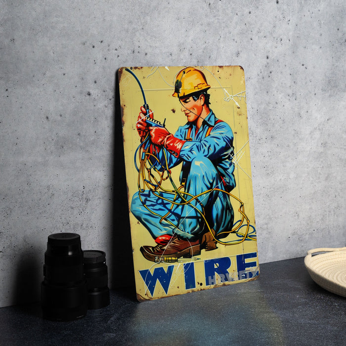 a painting of a worker sitting on a table