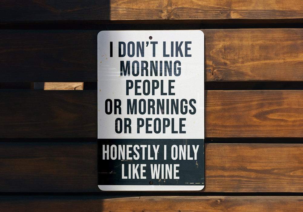a sign on a wooden wall that says i don't like morning people or