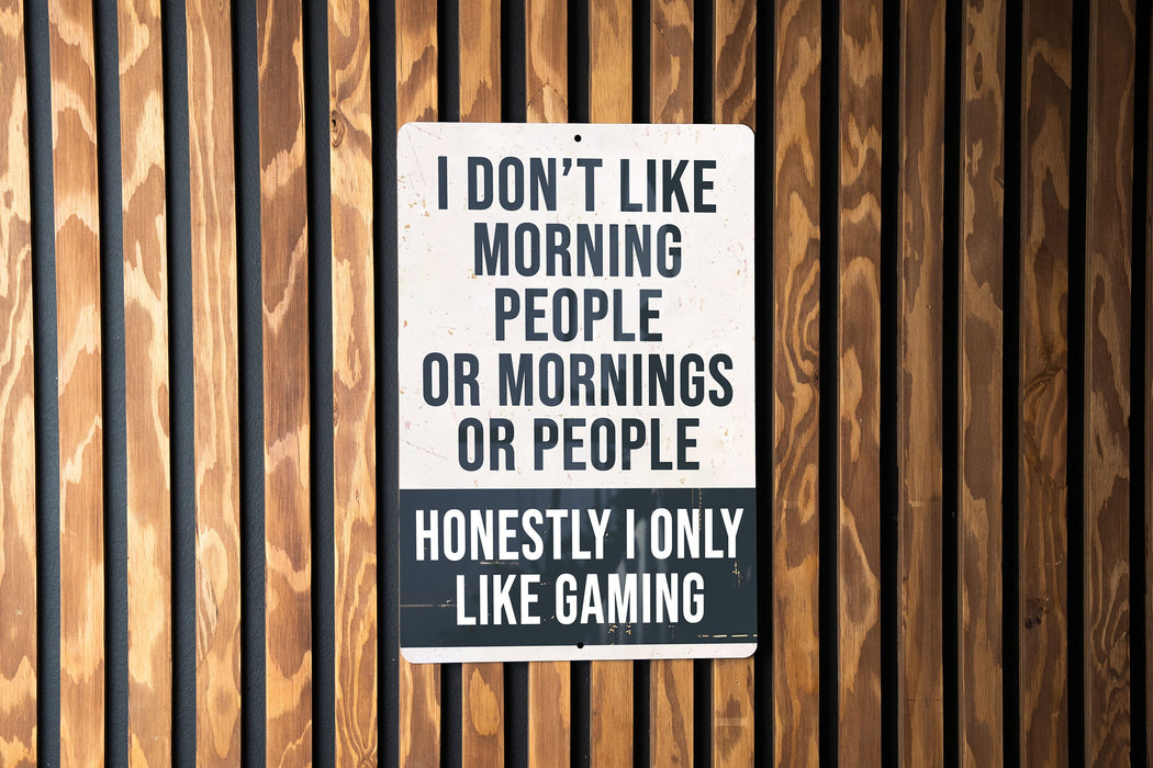 a sign on a wooden wall that says i don't like morning people or