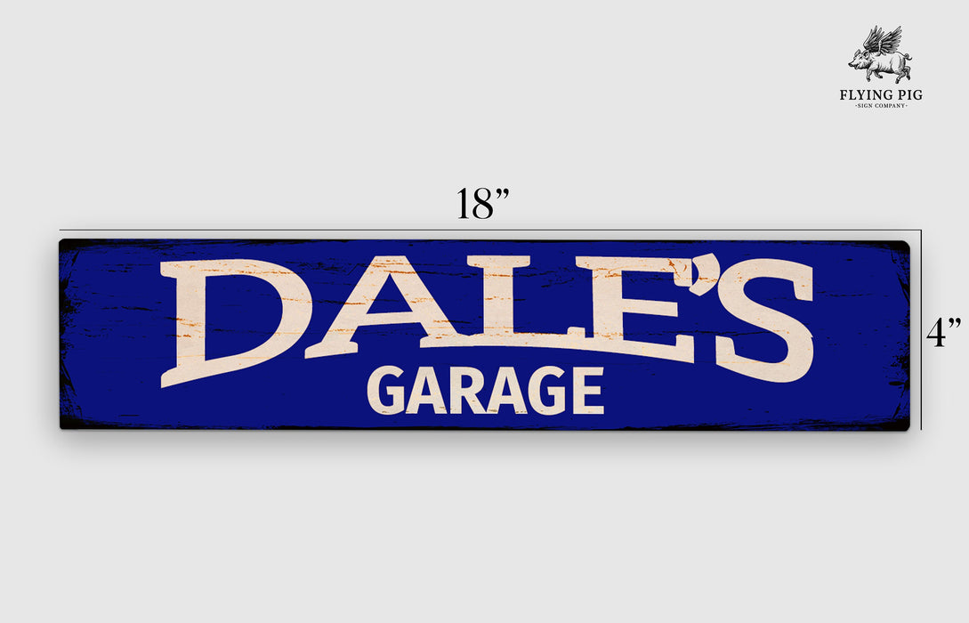 a blue sign that says dale's garage