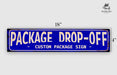 a blue package drop - off sign on a white background