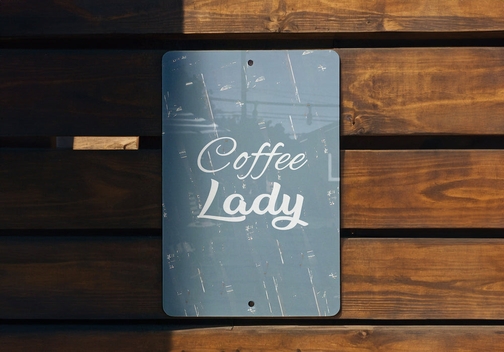 a sign that reads coffee lady on a wooden bench
