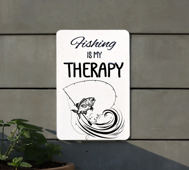 a sign that says fishing is my therapy