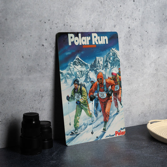 a polar run magazine sitting on top of a table